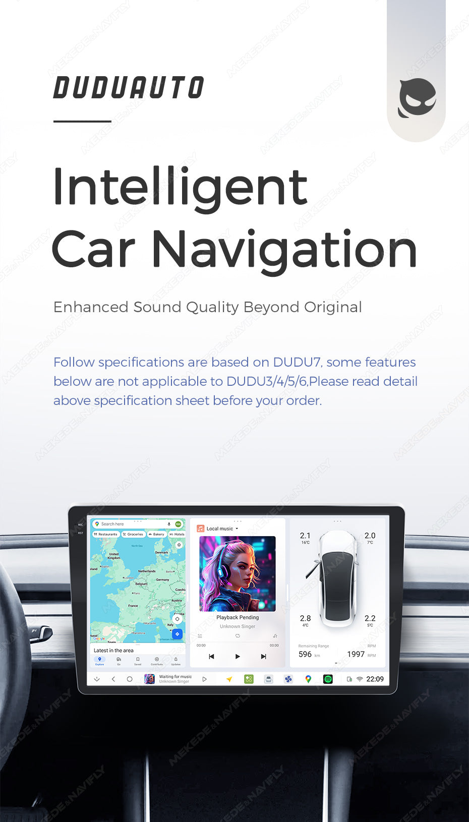 MEKEDE DUDU7 - Android Head Unit - 2k Screen Sat Nav Wireless Phone Connect Digidash Synchronised