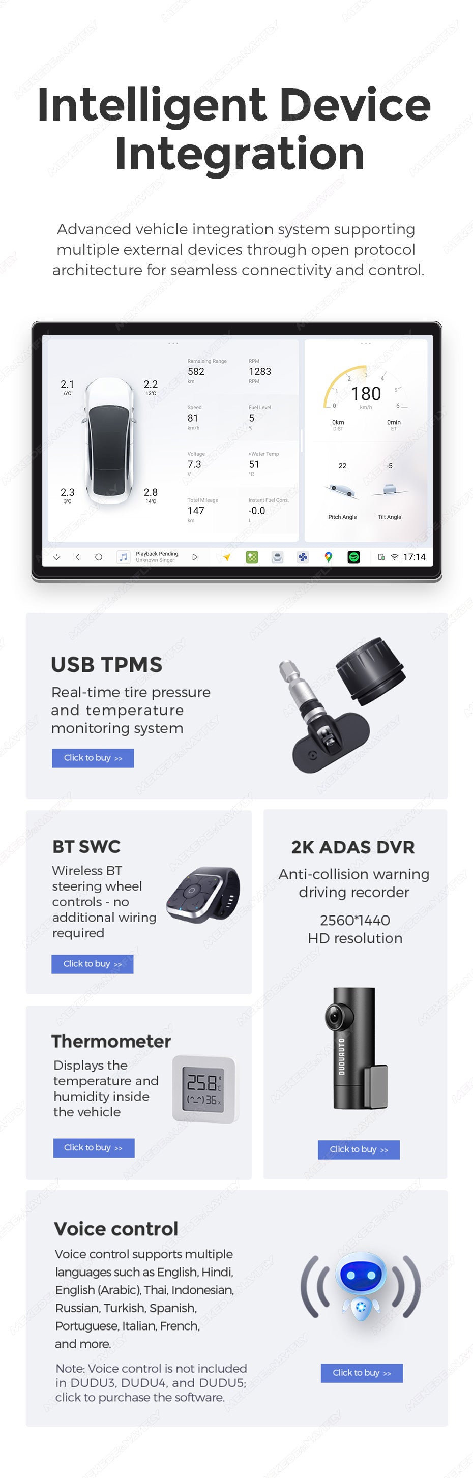 MEKEDE DUDU7 - Android Head Unit - 2k Screen Sat Nav Wireless Phone Connect Digidash Synchronised