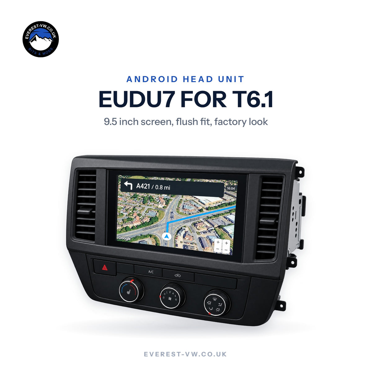 EUDU7 9.5 inch flush fit head unit for VW T6.1