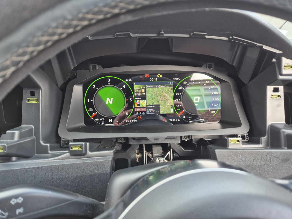 DigiDash digital dashboard being fitted in a VW Crafter with the cluster surround off