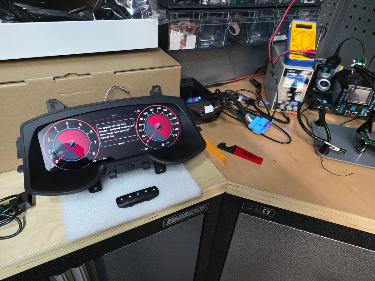 DigiDash digital dashboard being tested on the Everest VW workbench