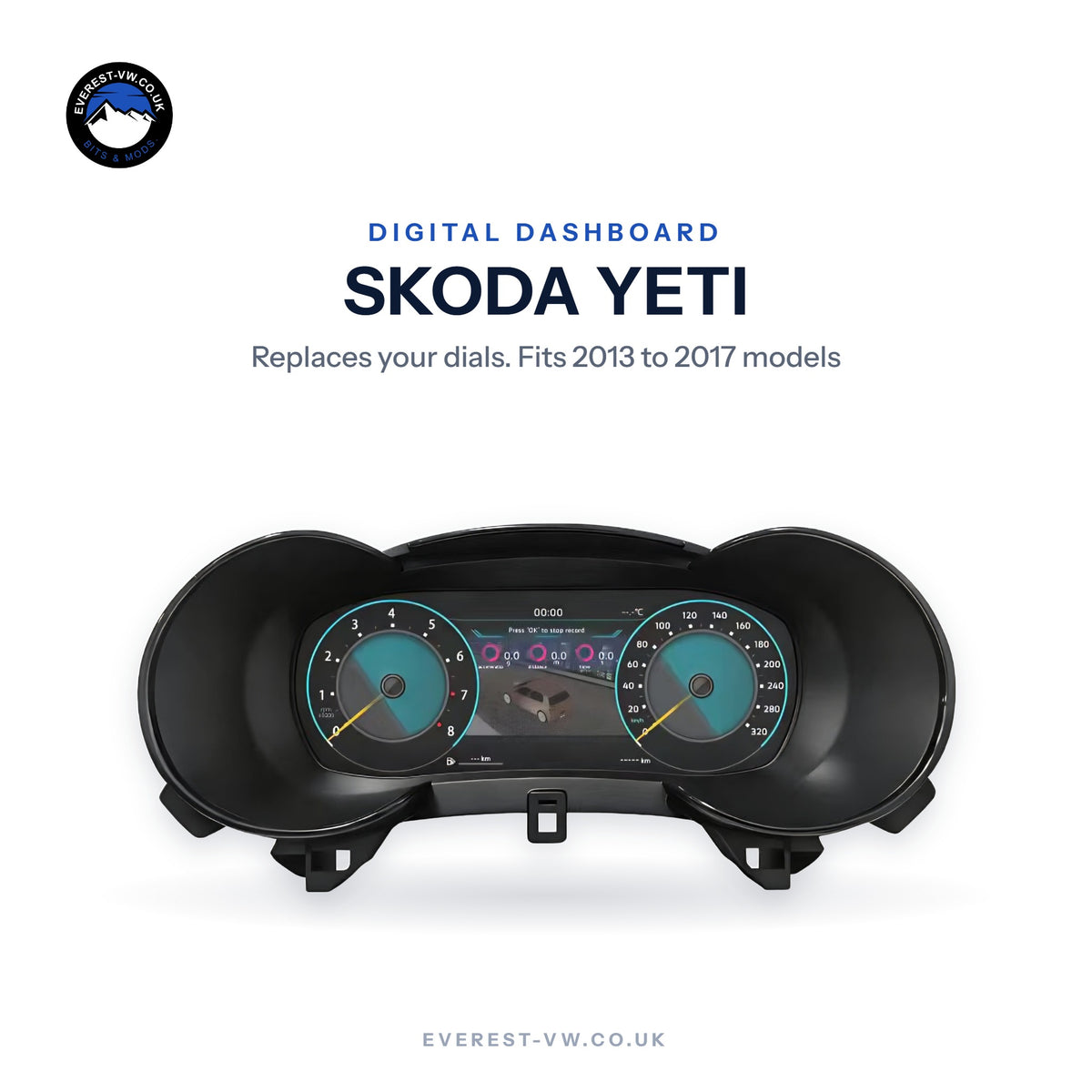 Skoda Yeti 2013 to 2017 digital dashboard from Everest VW
